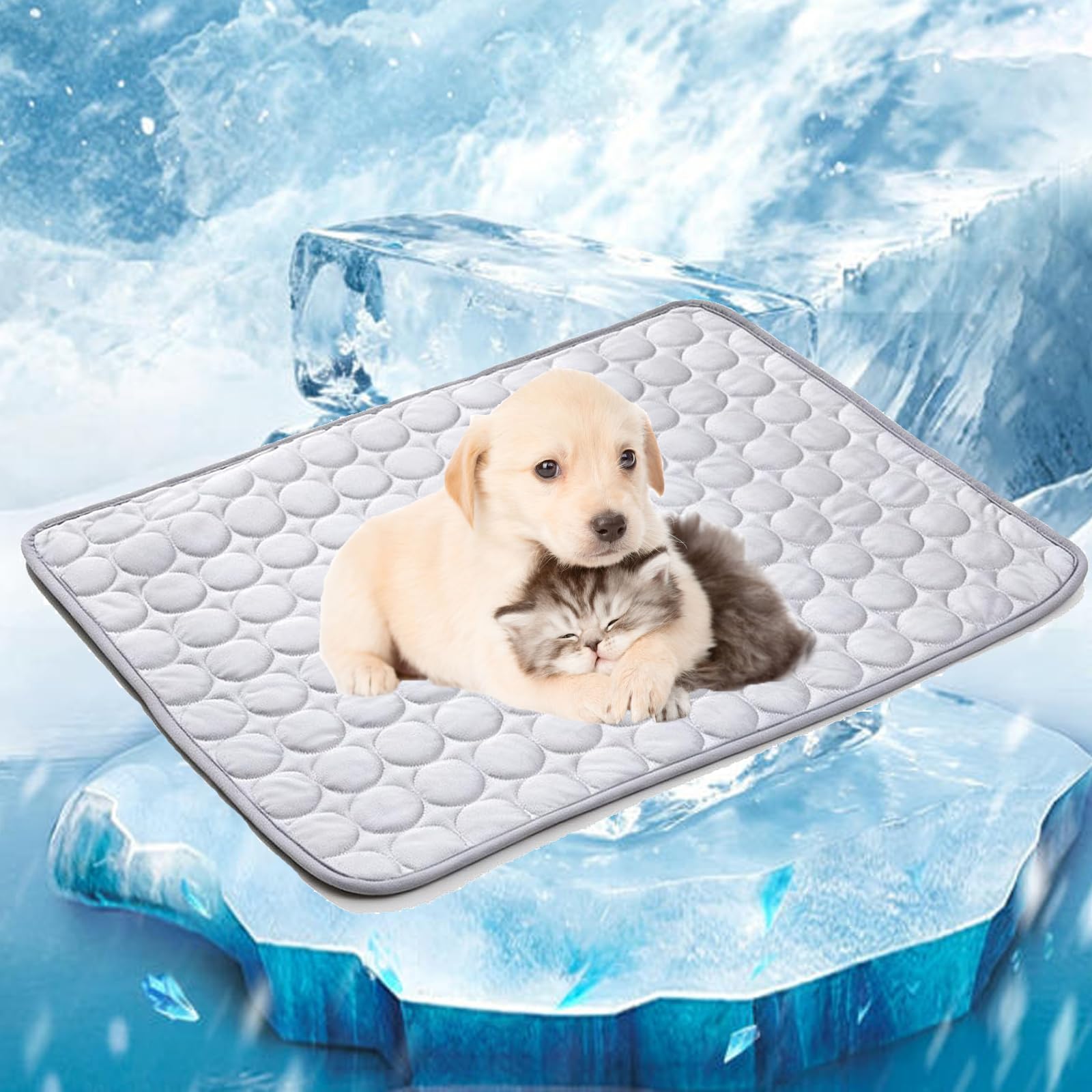 DPKSML Doleva Cooling Mat, Cat Cooling Mat for Summer, Pet Cooling Mat for Summer, Portable Foldable Washable Pet Coolings Pad, for Dogs & Cats, Home & Outdoor (Grey,L)