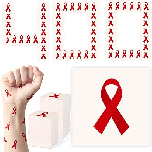 Paquete de 400 tatuajes temporales de cinta roja para la semana del listón rojo, concienciación sin drogas, cinta roja, suministros de regalos para