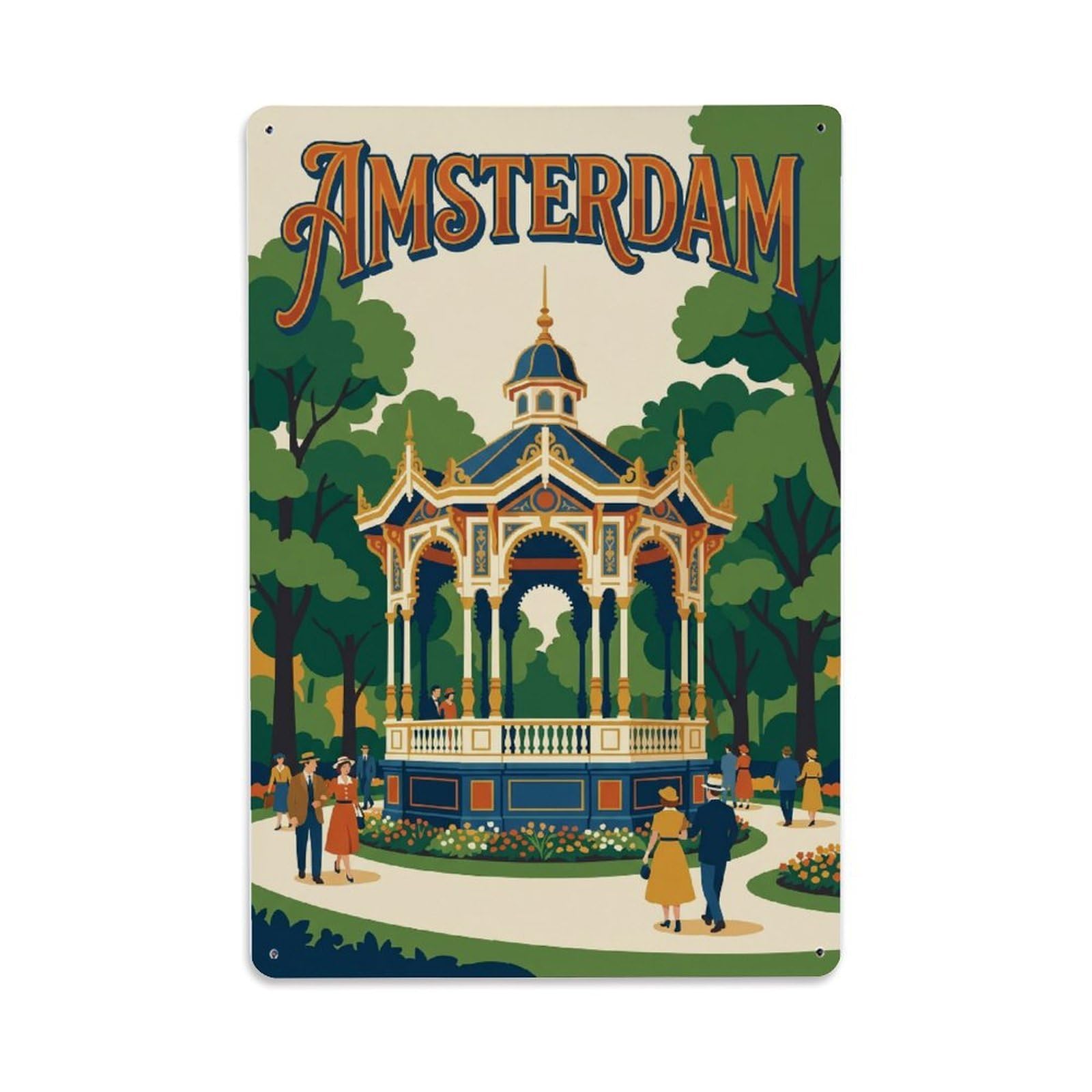 Vintage Travel Pavilion Netherlands Elegant Metal Tin Sign Plaque Wall Decor for Cafe, Club Bar, Office, Home Garden Metal Poster 8x12Inch