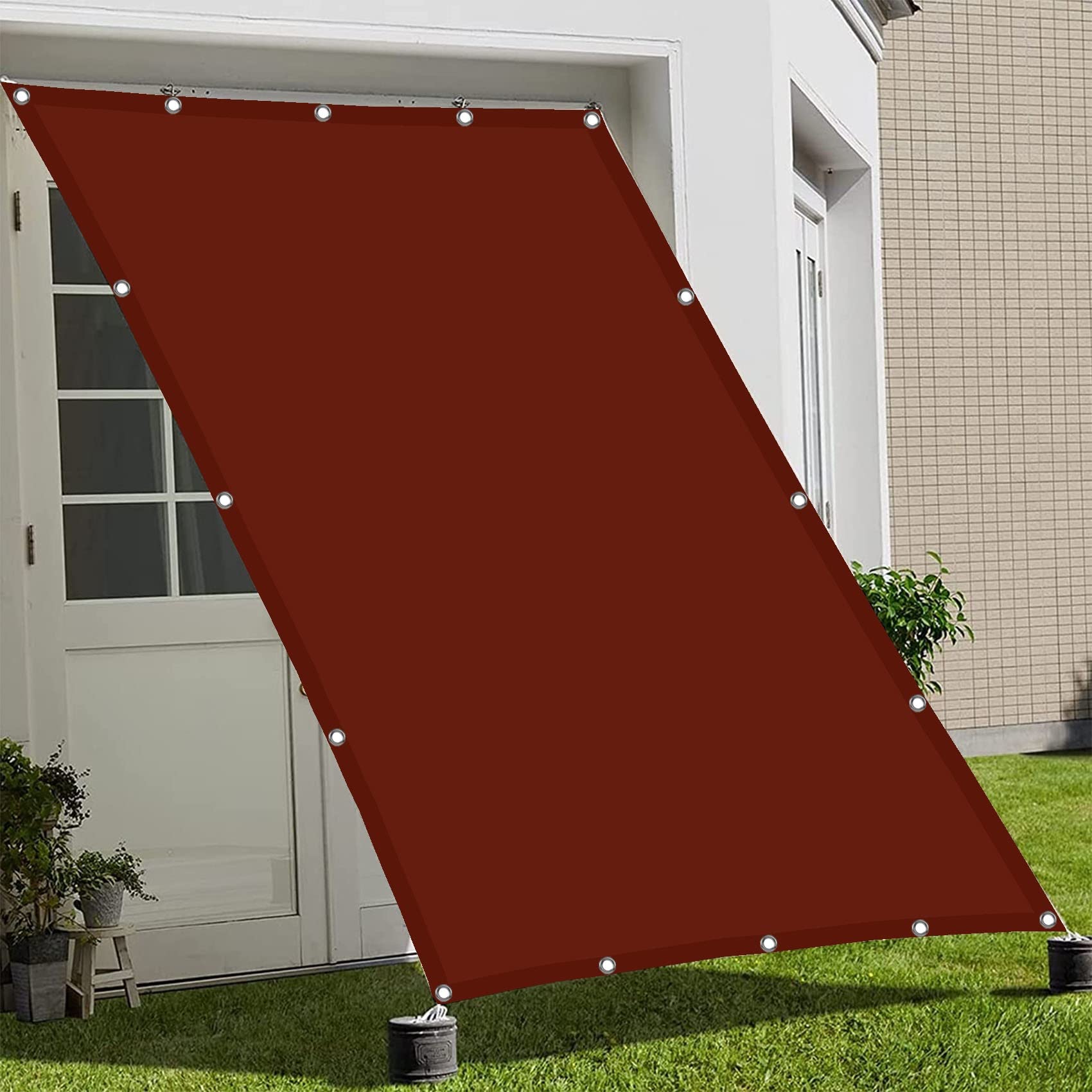 Voile d'ombrage rectangulaire 1.4x5m vin rouge avec kit de fixation complet