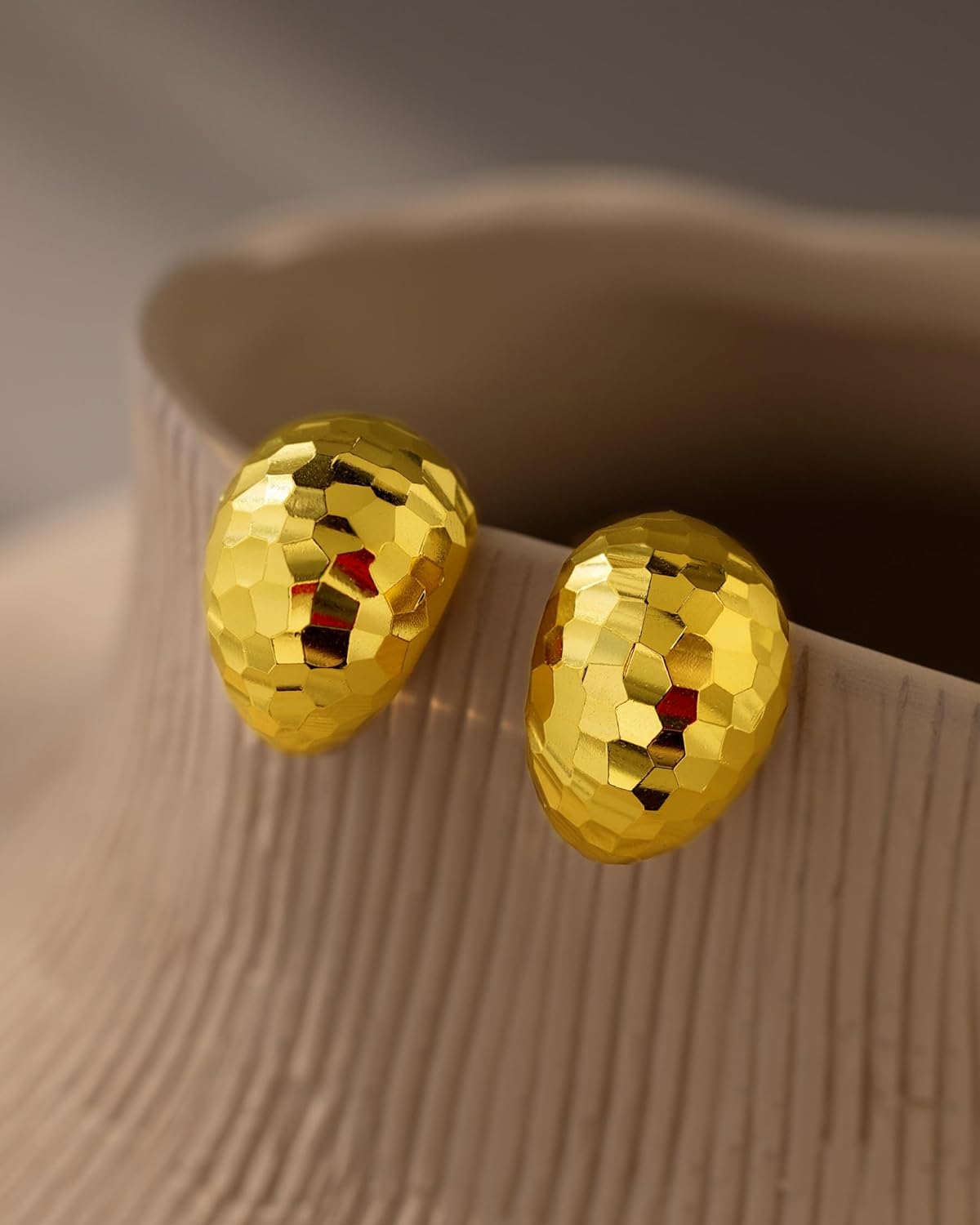 Gold Chunky Earrings for Women Trendy, 14K Gold Plated Dainty Disco Earrings Statement Minimalist Hypoallergenic Stud Earrings Gifts for Her Mom - Image 6