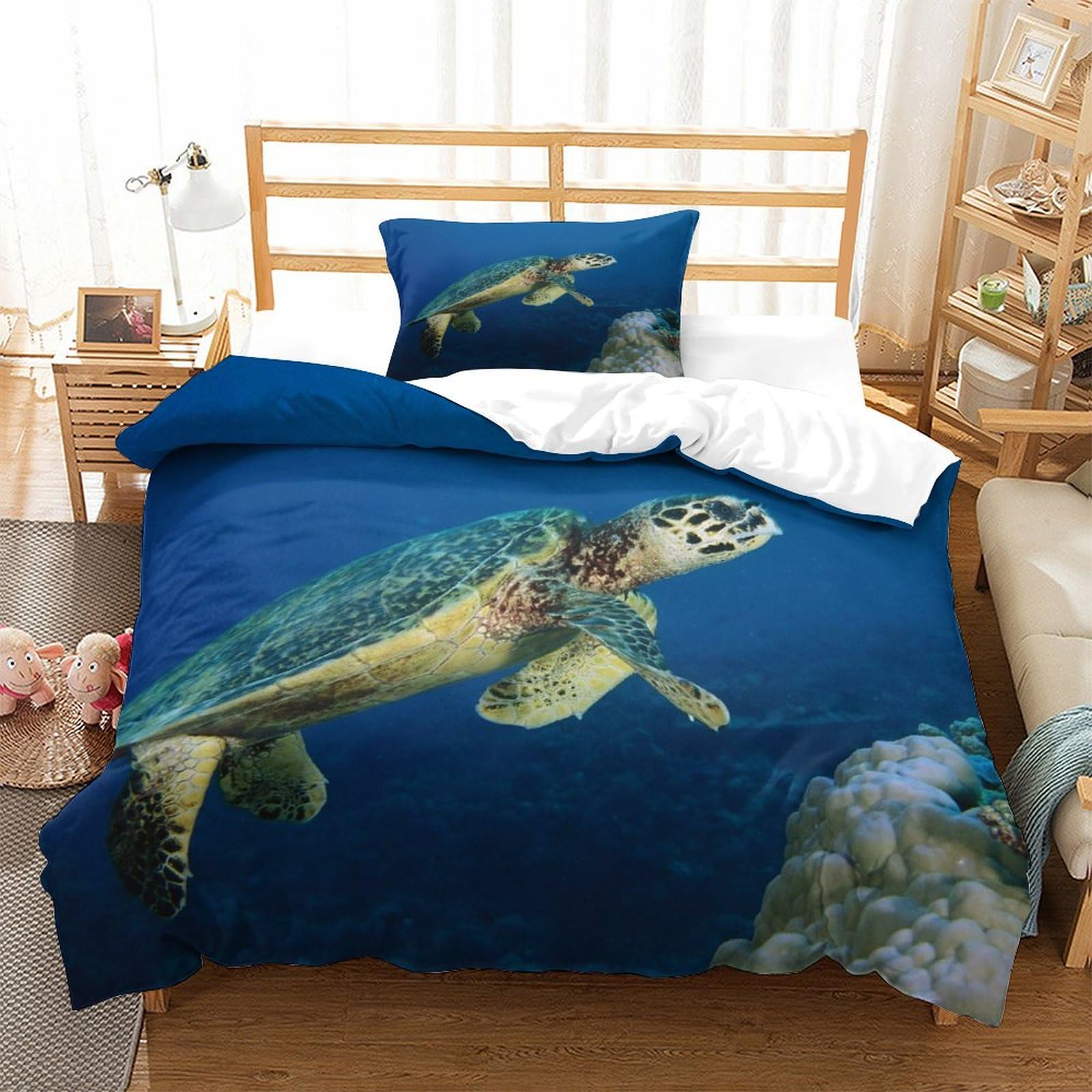 P1s9u7w5y Sea Turtle Ocean Style 3D Printed Turtle Duvet Cover Set 3Pcs Microfiber Sea Life Bedding Set Single（135X200cm）