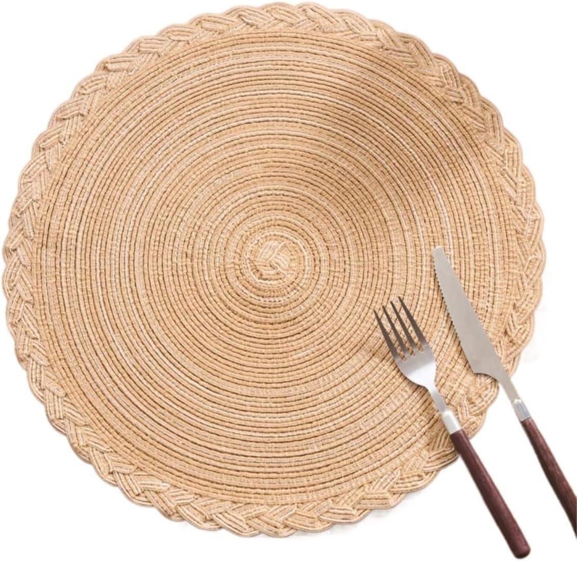 1/4/6/12pcs Woven Round Placemats, Solid Color with Braided Edge, Non-Slip Tabletop Mats(Multiple Color Options)(20cm,12Pcs)