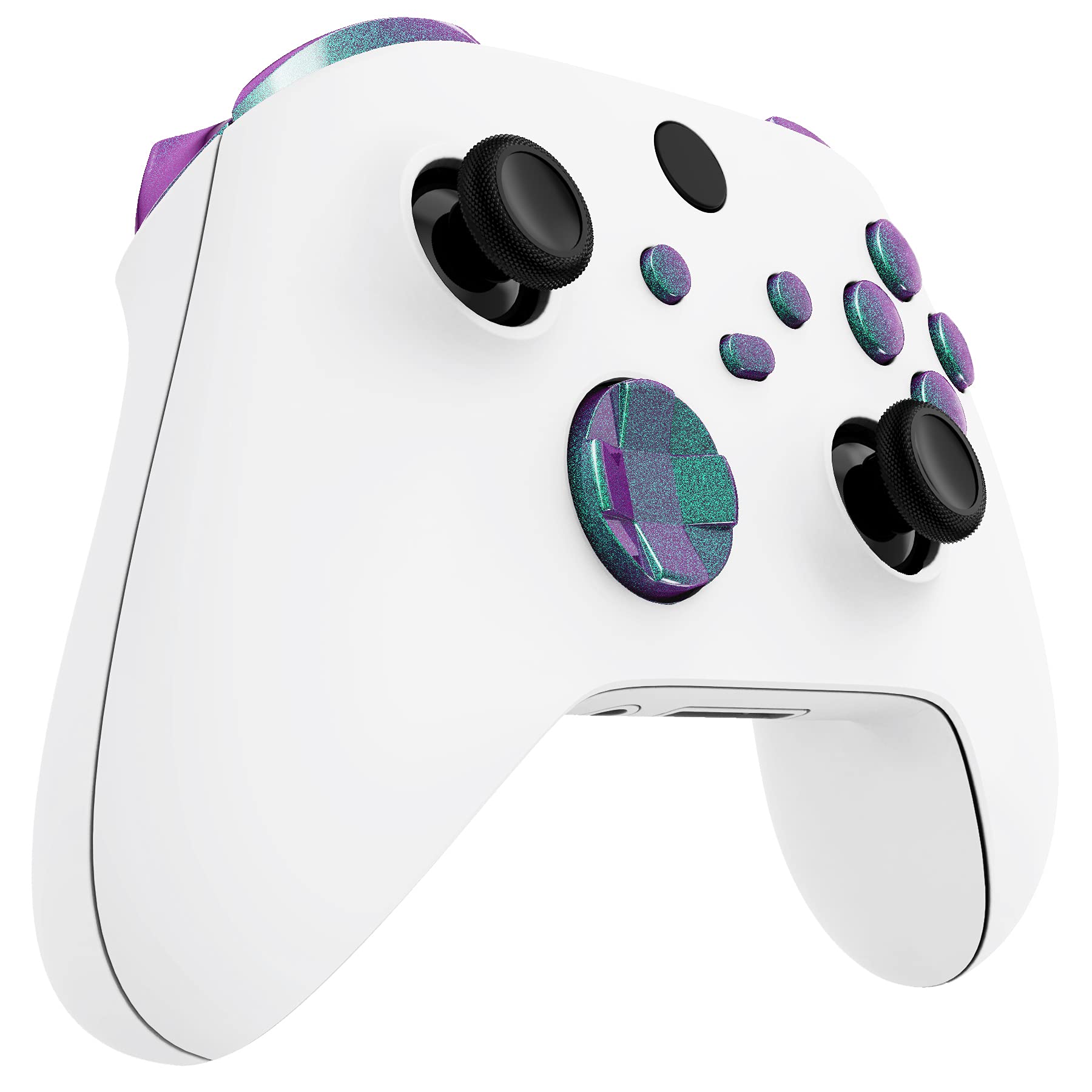 eXtremeRate Botones sin Letras para Xbox Series X/S Mando - Kit Completo de Bumpers, Gatillos, Botón de D-Pad, ABXY - Teclas Repuestos para Xbox Core Controller (Violeta a Verde)