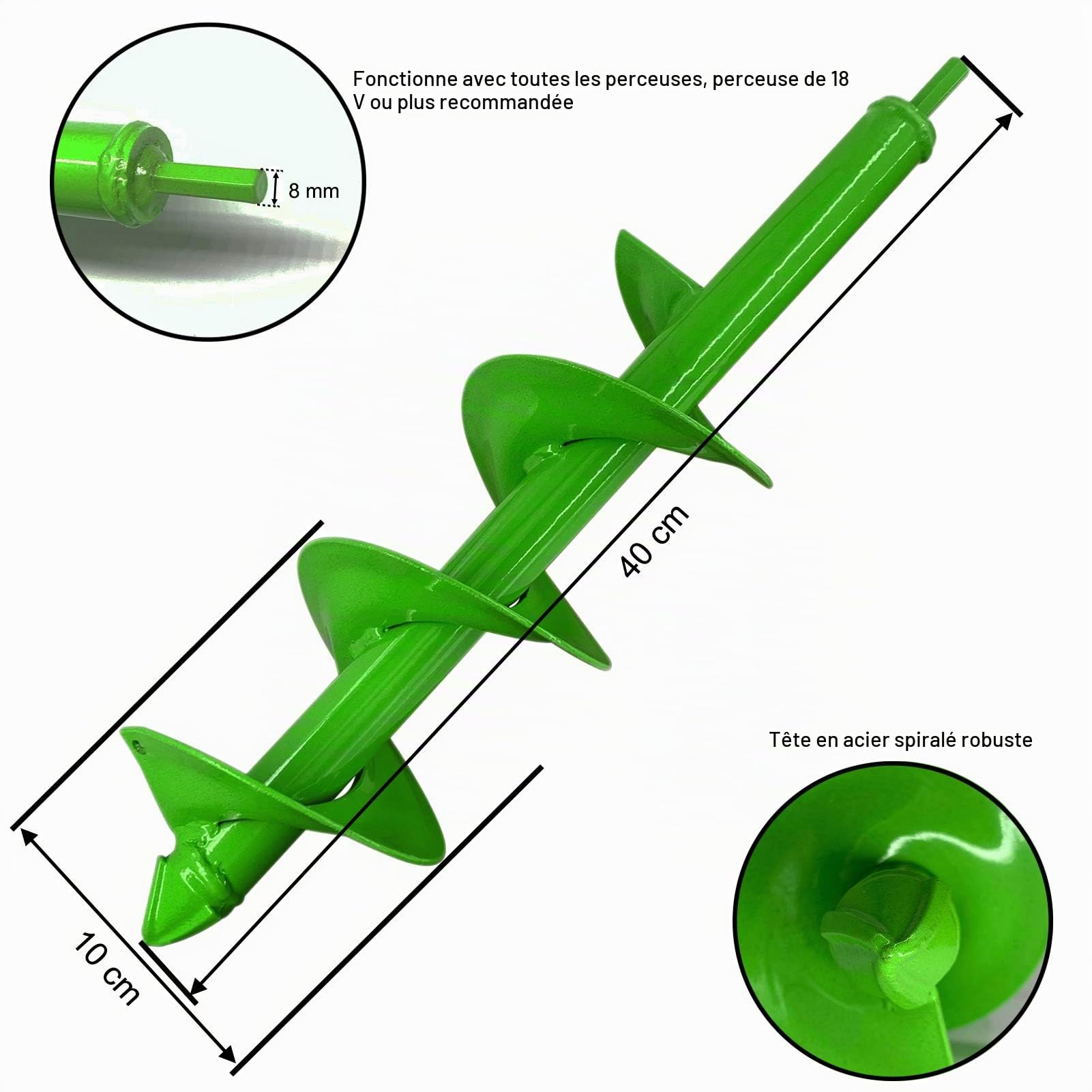 Mèche Jardin Tarière 100mm x 40cm, Tariere pour Perceuse avec Tête en Spirale Robuste, Tariere Electrique Outil de Plantation pour Faire Rapidement Trou et Planter des Fleurs Arbres Arbustes
