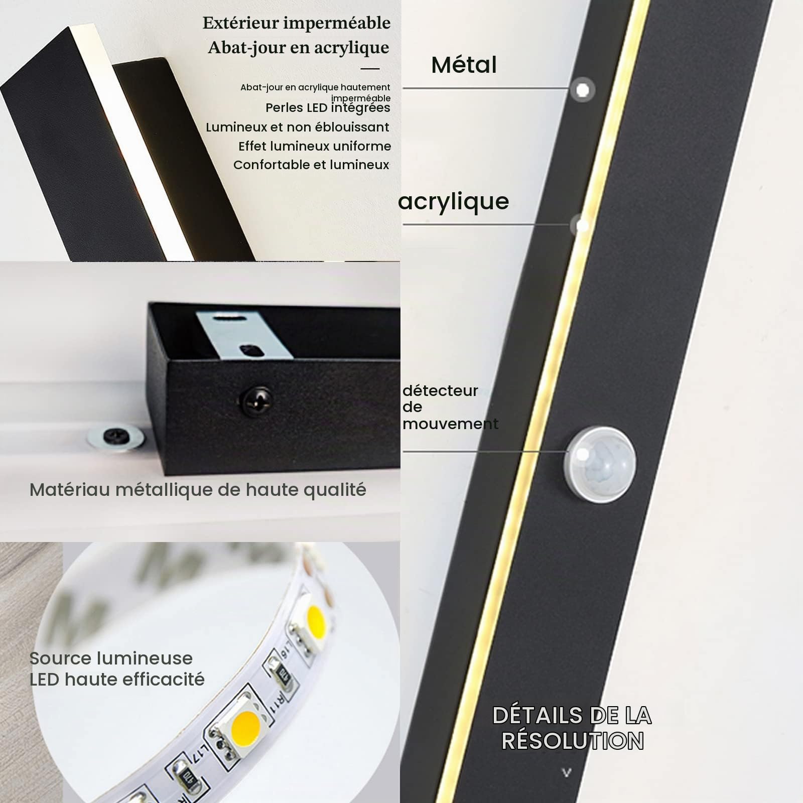 LED Luminaire Exterieur Murale Détecteur de Mouvement Longue Applique Murale 80CM Noir Etanche Lampe Murale Moderne Éclairage Mural Porch Garage Patio, Blanc Naturel 4000K 25W
