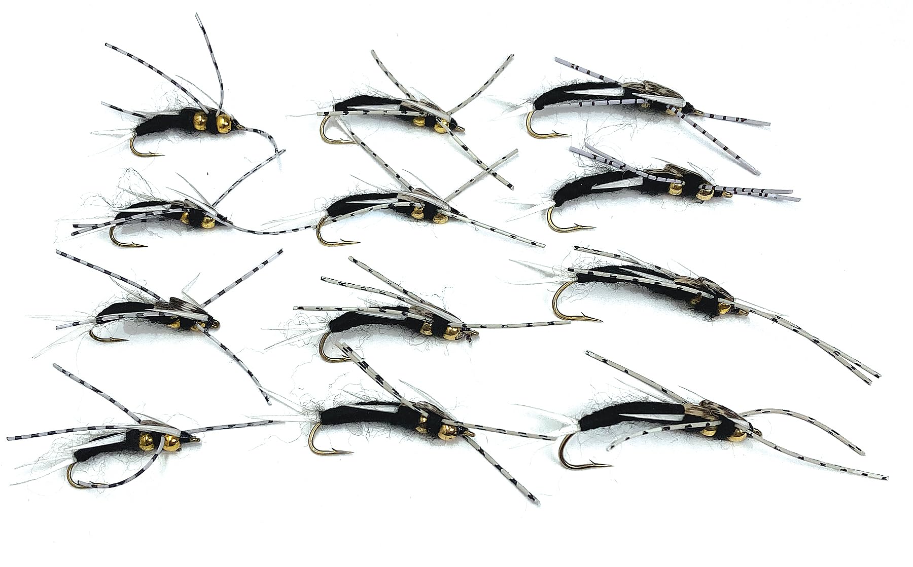 Speckled Double Beaded Stonefly for Fly Fishing. Nymph Fly or Wet Fly (4, Black)