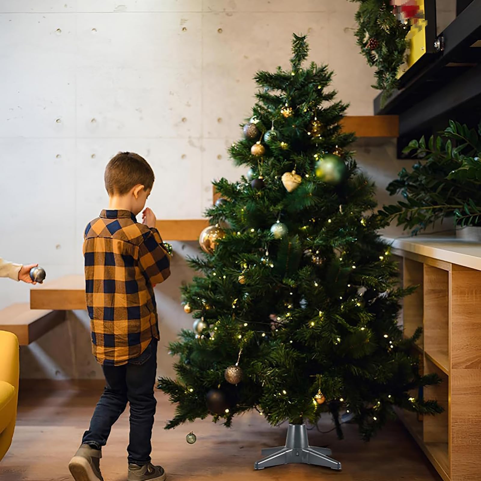 Patas de árbol fijas del árbol de Navidad eléctrica, soporte de árbol de Navidad giratorio, se puede ajustar en dos niveles Base giratoria de 360 grados, se ajusta a los tamaños de los polos 0.9 en-1.