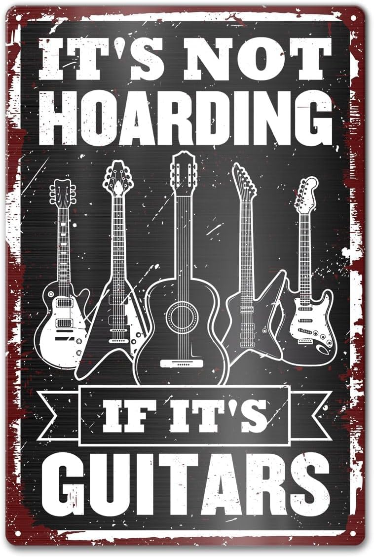 SMAZDFXX It'sHoarding If It's Guitars Vintage Metal Signs Wall Decor, Music Room Studio Decors for Home Coffee Bar Man Cave Garage Basement, Guitar Players 5.5"x8"