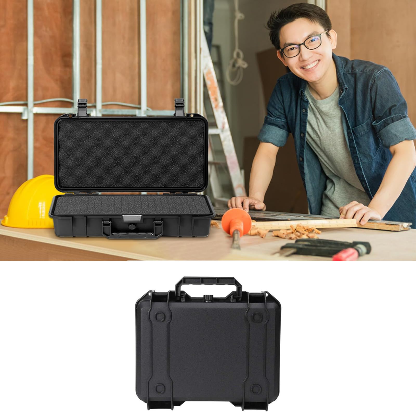 Custodia protettiva resistente per strumenti con inserto in schiuma rimovibile e maniglia ergonomica per il trasporto
