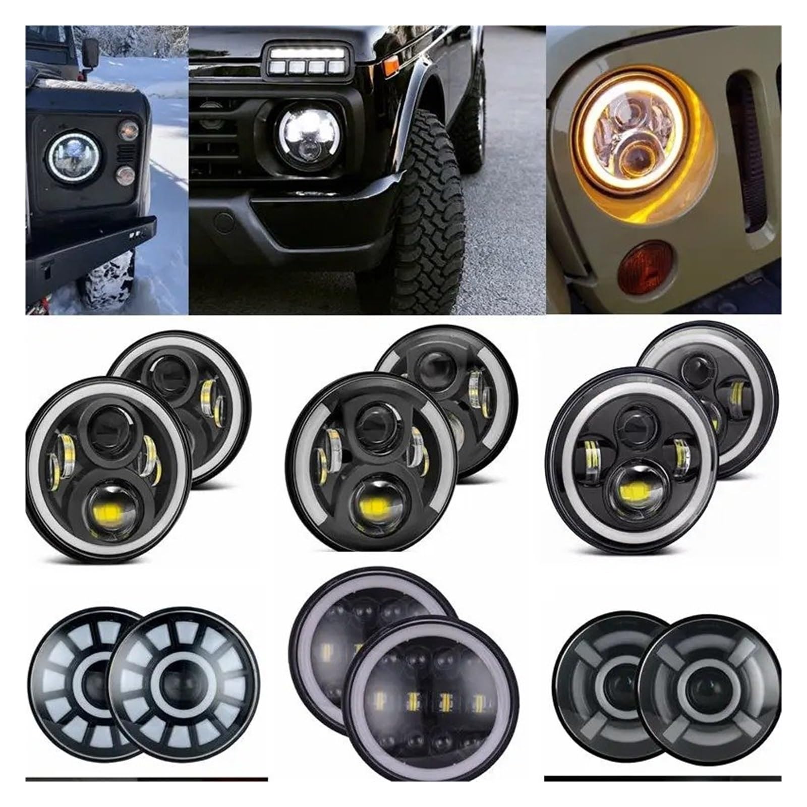Projecteur Principal Phare LED 7 Pouces Pour Jeep Pour Wrangler TJ LJ JK, Feux Route/croisement H4 Avec Anneaux Lumineux Et Feux Jour (DRL) Feux avant auto(90w Halo light Black T)