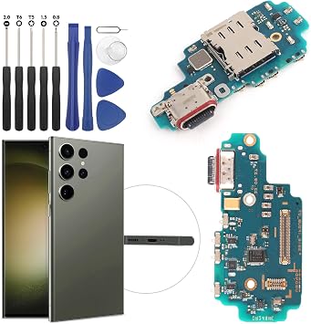 RongZy USB Charging Port for Samsung Galaxy S23 Ultra 5G Dock Connector Charger Board Flex Cable Assembly Replacement for Samsung Galaxy S23 Ultra 5G S918B with Tools