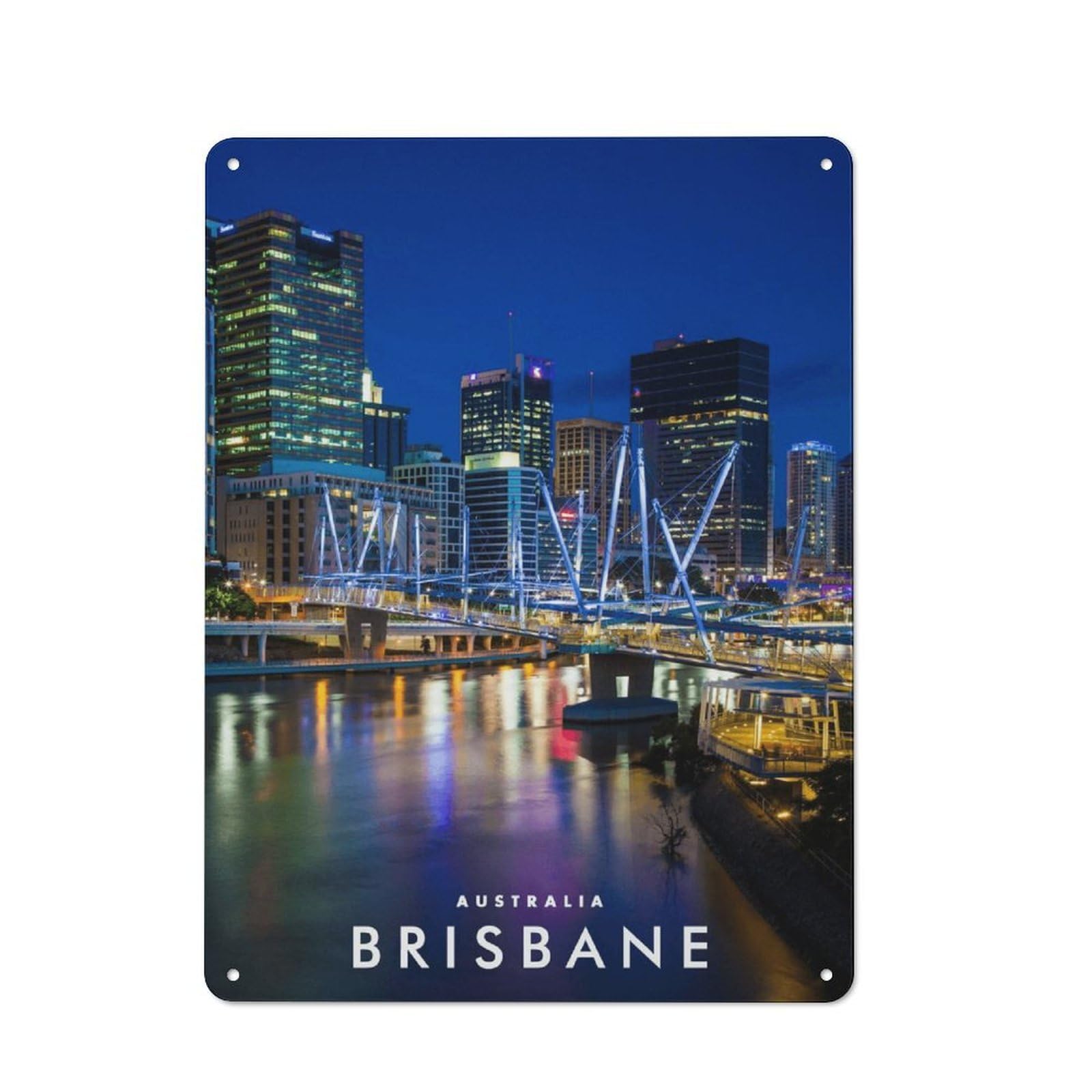 Junmoney Style-8 For Garden Room Or Summerhouse, Brisbane Cityscape Night Lights Retro Tin Sign 40X30cm, Suited To Wall Displays In Garden Rooms And Summerhouses