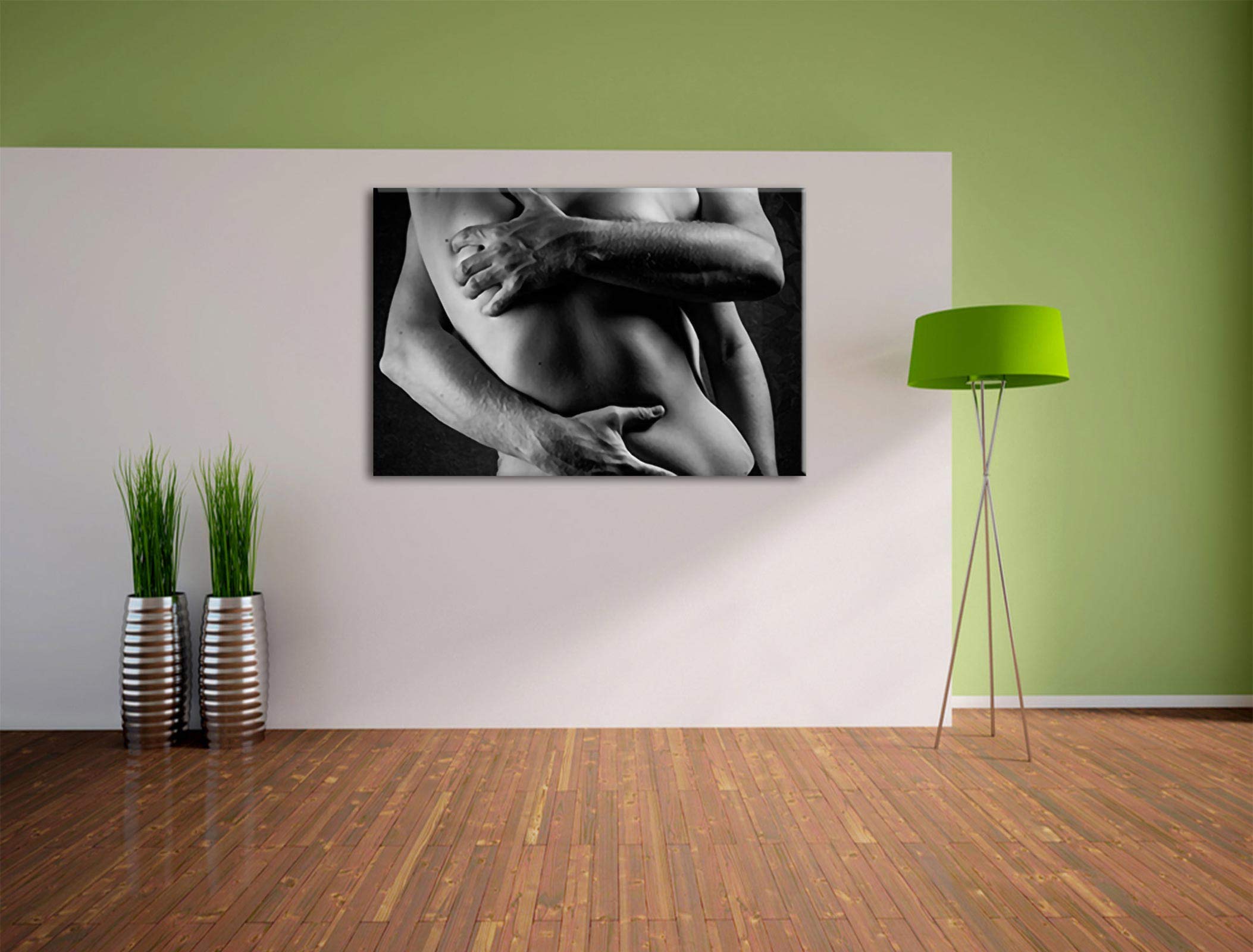 Pixxprint Sinnliche Umarmung von hinten nackt, Größe: 120x80cm, Leinwandbild, fertig gespannt, Wandbild, Dekoration, Kunstdruck, kein Poster