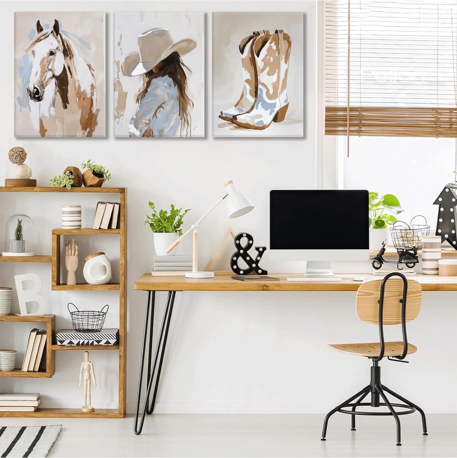 3Pcs Framed Cowgirl Canvas Wall Art horse pictures wall decor cowboy boot Wall Decor Pictures western girls bedroom Poster Prints for Room Bedroom Dorm Home Decoration 16x24in