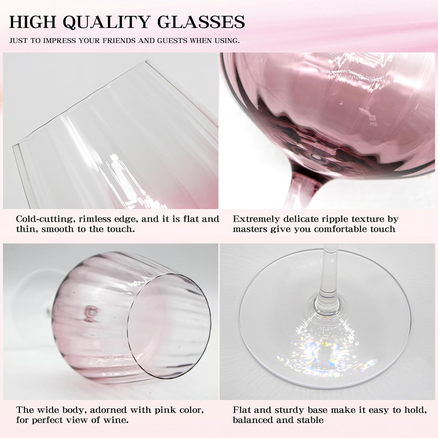 Pink Wine Glasses Set of 2, Birthday Gifts for Women, 21oz Large Wine Glasses, Colored Crystal Glassware, Unique Drinkware Gift for Friend, Mom, Wife, Wedding, Anniversary, Special Occasions - Image 5