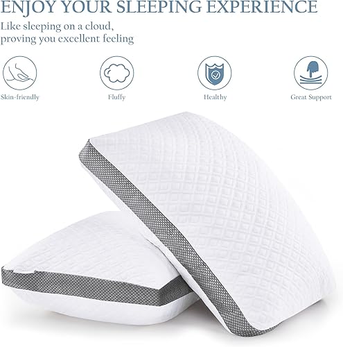 Miniatura 5 de Luxe Linen Almohadas de cama tamaño Queen, almohadas de espuma viscoelástica trituradas, almohada de cama ajustable para dormir, almohadas de punto