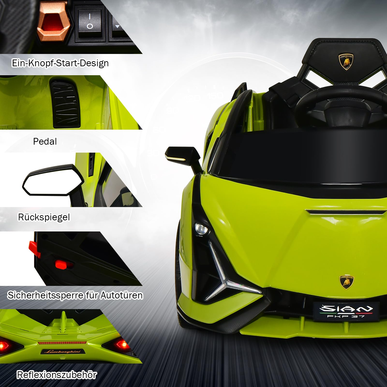 DREAMADE Kinder Elektroauto 12V mit 2,4 Ghz Fernbedienung & Sicherheitsgurt, Kinderauto, Kinderfahrzeug mit Licht & Musik & Hupe, Elektrofahrzeug für Kinder ab 3 Jahre (Grün)
