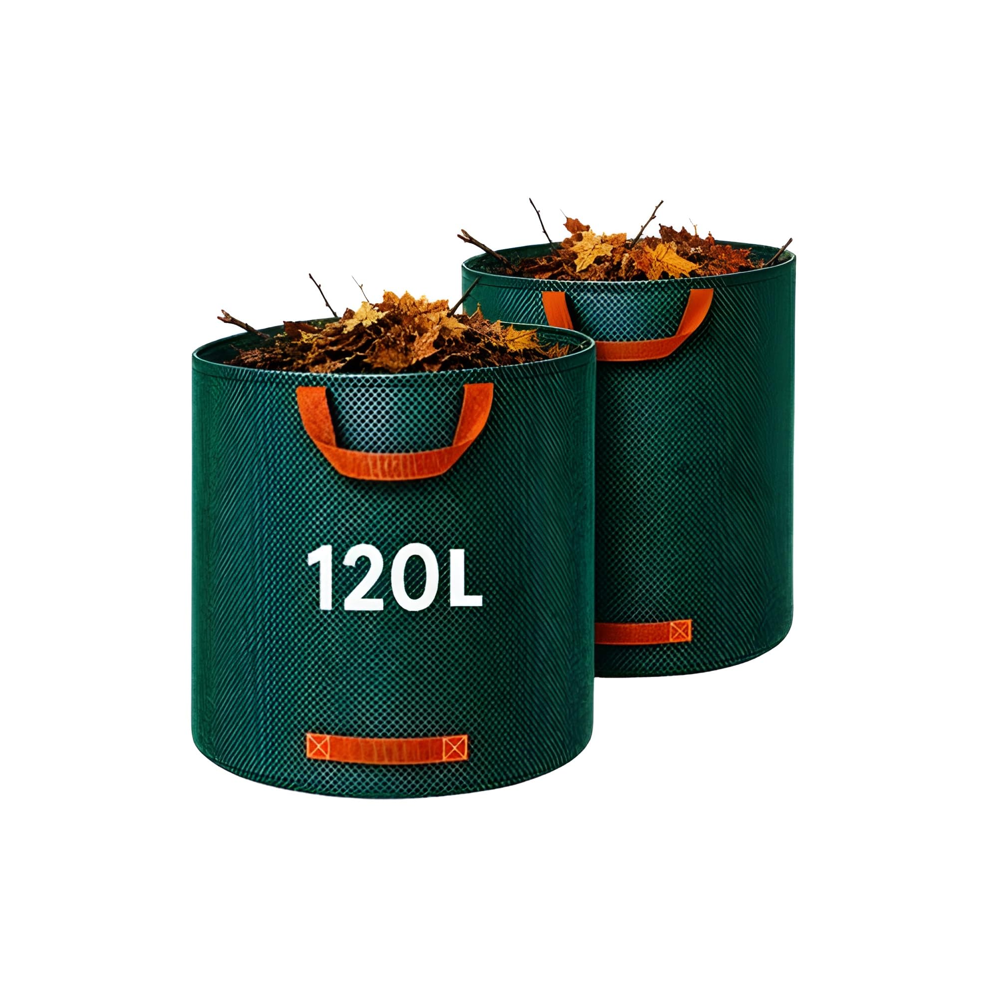 2 x / 120 Litre Garden Waste Bags Heavy Duty 2 Pack Reusable Garden Sacks with Handles - Industrial Fabric for Leaves Trash Debris - Waterproof Rubbish Bags For Plants, Grass & Leaves