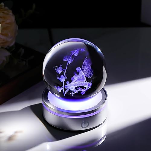 Miniatura 5 de Figura de Hada de Cristal 3D de 3.15 pulgadas, Regalos para Mujeres, Esfera de Cristal Coleccionable de Bruja para su Habitación con Base de Luz