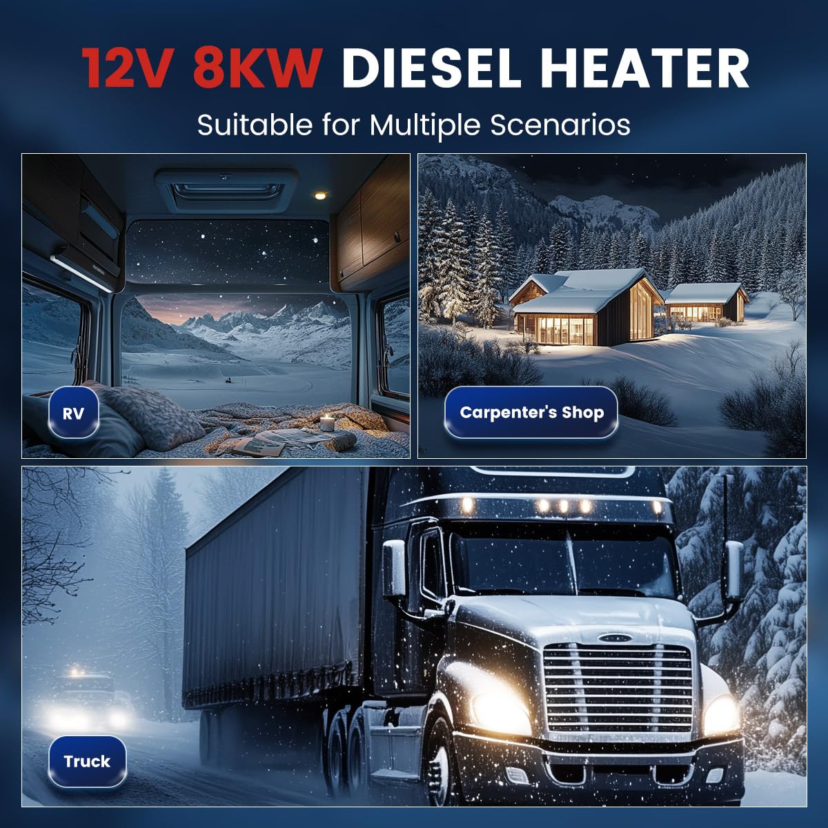 KROAK Chauffage diesel 12 V 8 kW avec télécommande écran LCD réservoir 10 L
