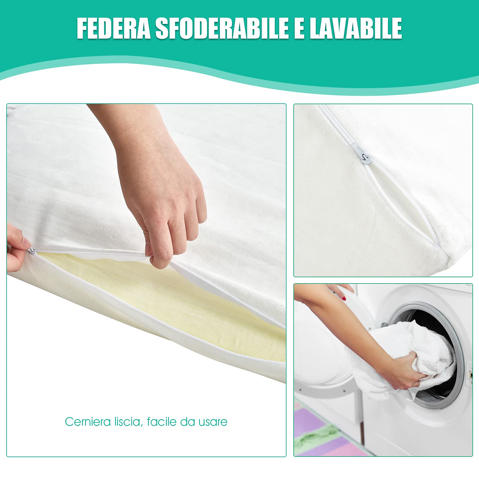 GYMAX Cuscino da Lettura per Letto e Divano, Cuscino Antireflusso Ergonomico, Supporto per Gambe/Schienale/Lombare, Fodera Lavabile, 3 Stili (Bianco 2)