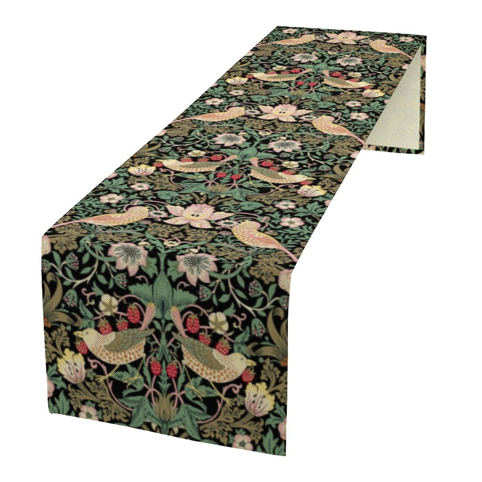 William Morris Floral Table Runner, Vintage Strawberry Thief Flowers Table Runner for Dining Table Decor 13 x 90 Inch