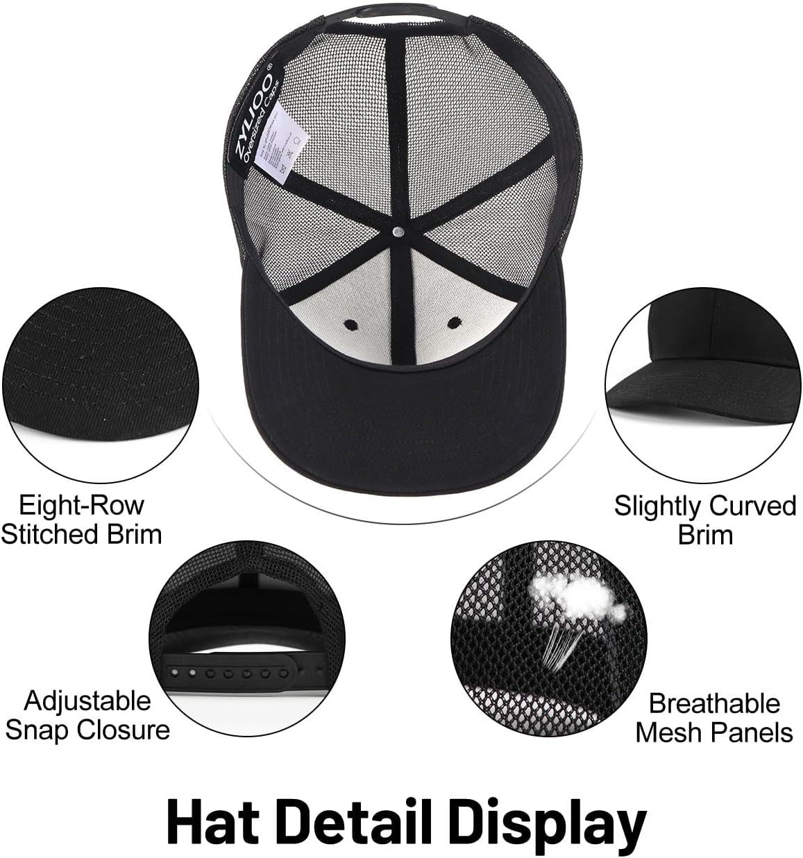 Zylioo Oversize XXL/XL Trucker Hats, Large Snapback Mesh Cap,Cool Summer Cap for Big Heads,Gaint 2 Tone Travel Cap