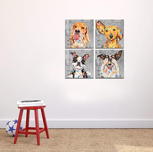 Miniatura 4 de LoveHouse Divertida pintura de perro, arte de pared de lindos cachorros, imágenes de animales, impresión en lienzo, galería envuelta para niños,