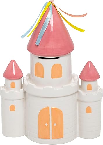 Kate & Milo Banco de castillo de cuento de hadas de princesa de cerámica, regalo de recuerdo para recién nacido, alcancía de dinero para niños,