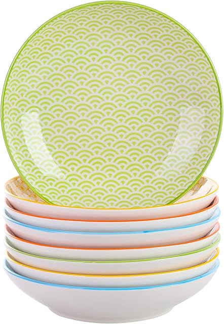 vancasso Natsuki Talerz do zupy 21,5 cm, 8 sztuk, wzorzysty, japoński, wielokolorowy, porcelanowy zestaw serwisowy do zupy (21,5 x 21,5 x 4,5 cm)