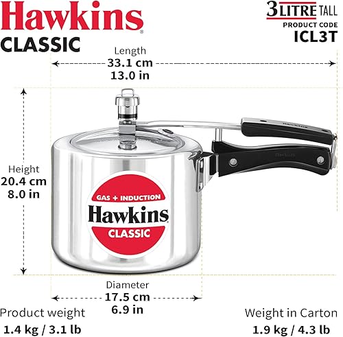 Miniatura 4 de Hawkins Olla a presión clásica de 3 litros, cocina de tapa interior de inducción, cocina de diseño alto, la mejor cocina, plata (ICL3T)