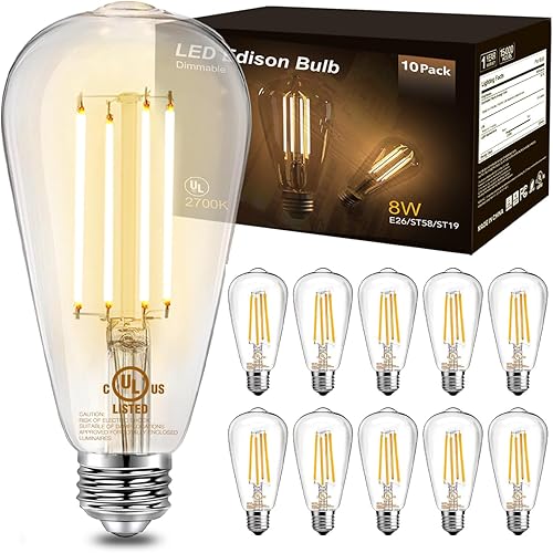 DAYBETTER Paquete de 10 bombillas LED Edison vintage, bombillas LED regulables E26, equivalente a 60 vatios, bombillas de filamento antiguo ST58 con
