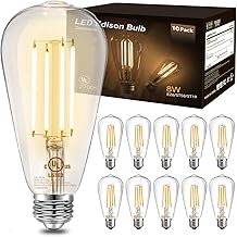 DAYBETTER 10 Pack Vintage LED Edison Bulbs, E26 Dimmable LED Bulb, 60 watt Equivalent, ST58 Antique Filament Light Bulbs with Warm White 2700K, Brightness 8W, 800LM, 80+ CRI, Clear Glass