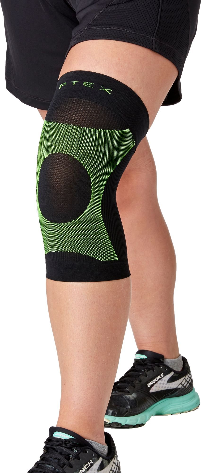 P-TEX Knit Compression Knee Sleeve (Black/Green, Large)