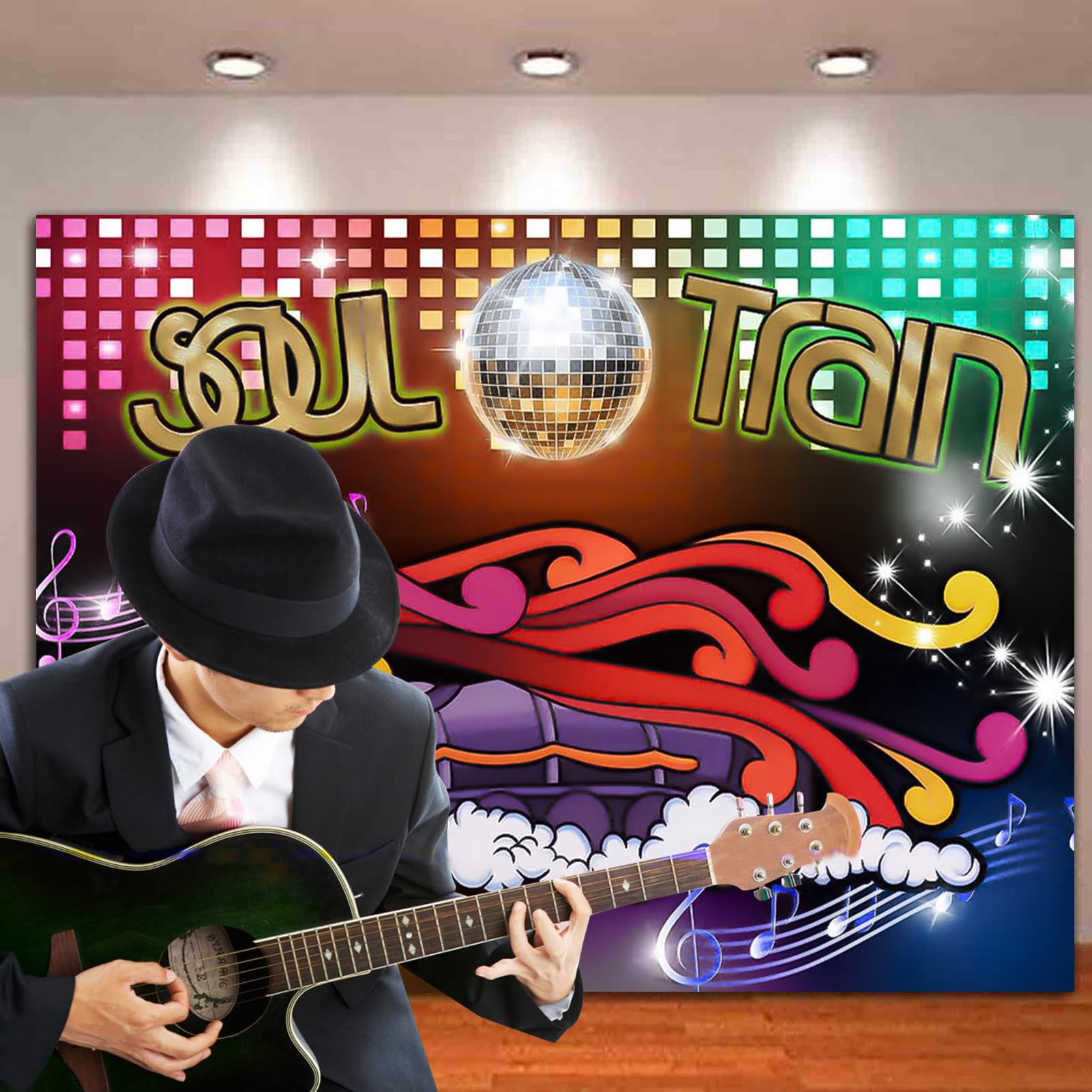 70’s Soul Train Theme Photography Backdrop – 7x5ft Disco Dance Party Vinyl Banner For Studio, Prom, Neon Glow Photo Background