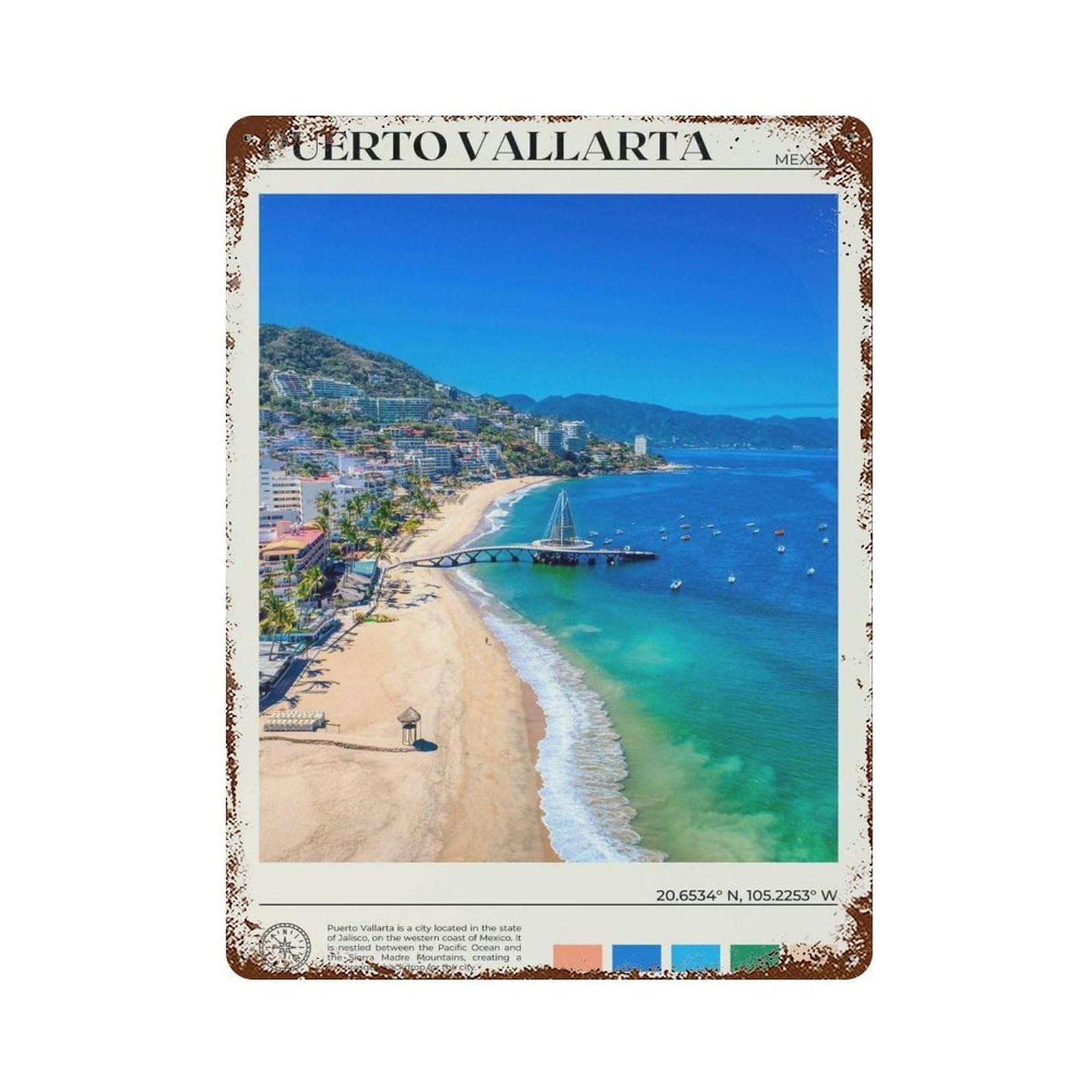 xiaoxiaoshen Real Photo Puerto Vallarta Decor Wall Decor Art Metal Tin Poster Modern Home Decor Art Home Bar Shop Decorations Vintage Sign 40x30cm