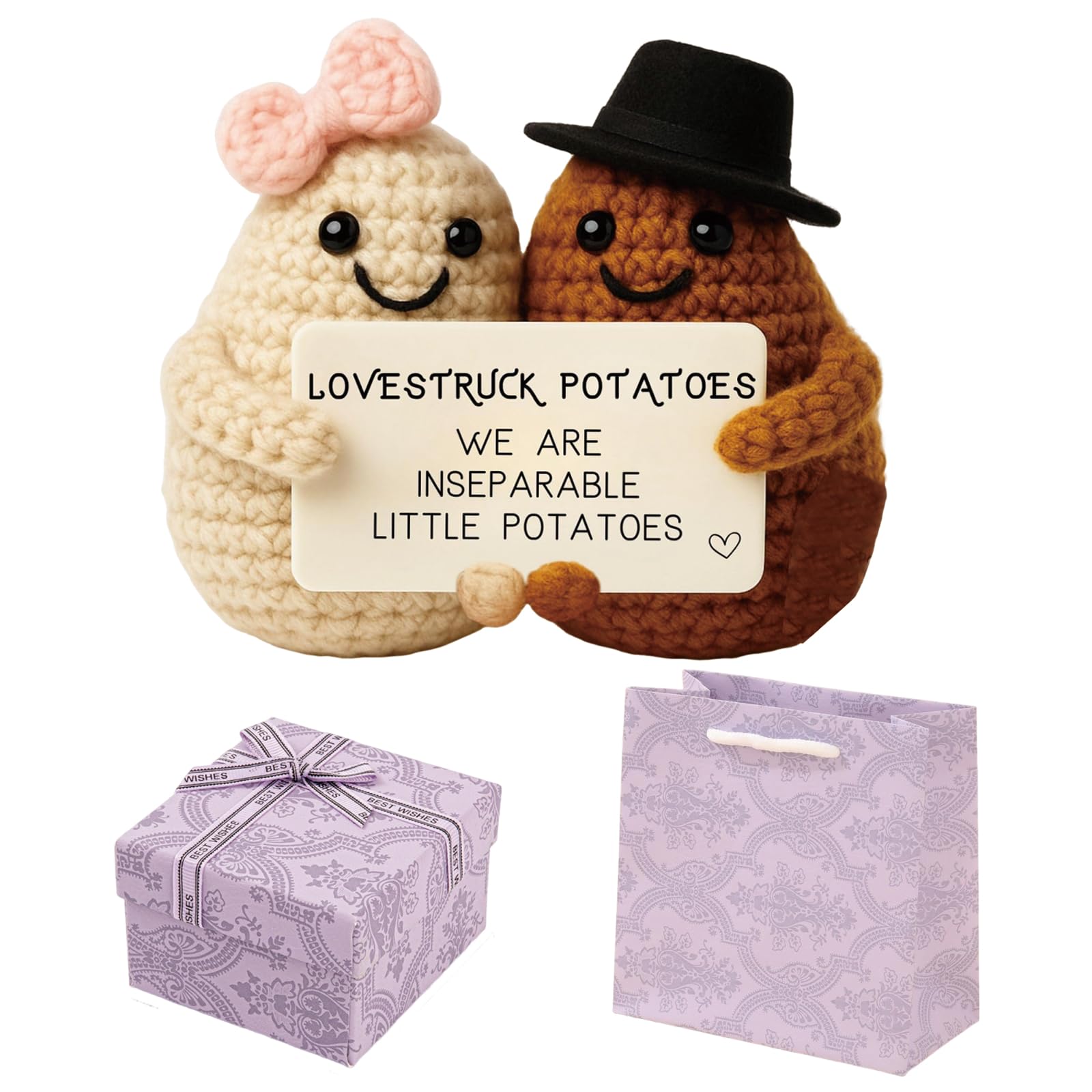 DXPETA for Him Her, Romantic Engagement Gifts, Thoughtful Wedding for Couples, Funny Knitting Wool Potato Doll with Gift box and Gift bag