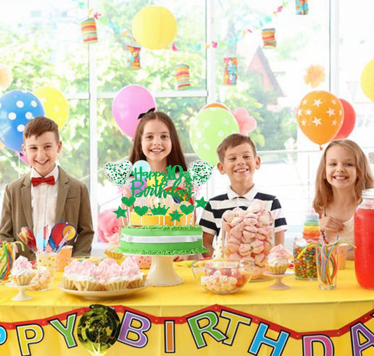 Tortendeko-Set Für Den 24. Geburtstag – Mit Glitzerndem Topper & Konfetti-Ballons In Grün
