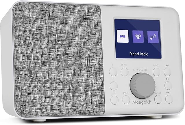 MangoKit MD3 DAB/DAB+ and FM Portable Digital Radio,Bluetooth Speaker,Headphones,40 Preset Stations,Alarms and Clock,Snooze Timer,Colour Screen,Batteries and Mains Powered -Stone Grey