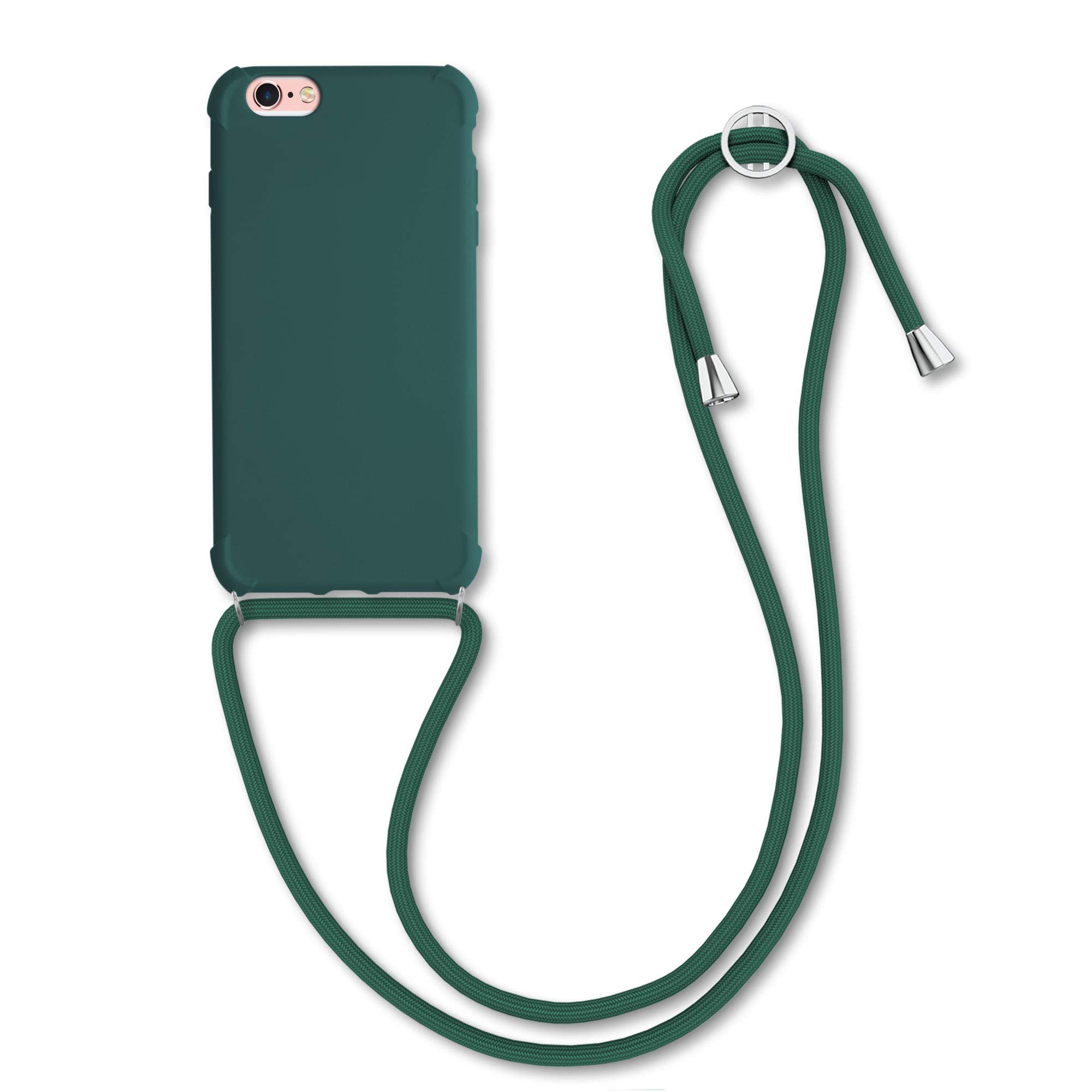 kwmobile Case Compatible with Apple iPhone 6 / 6S - Crossbody Case Soft Matte TPU Phone Holder with Neck Strap - Dark Green