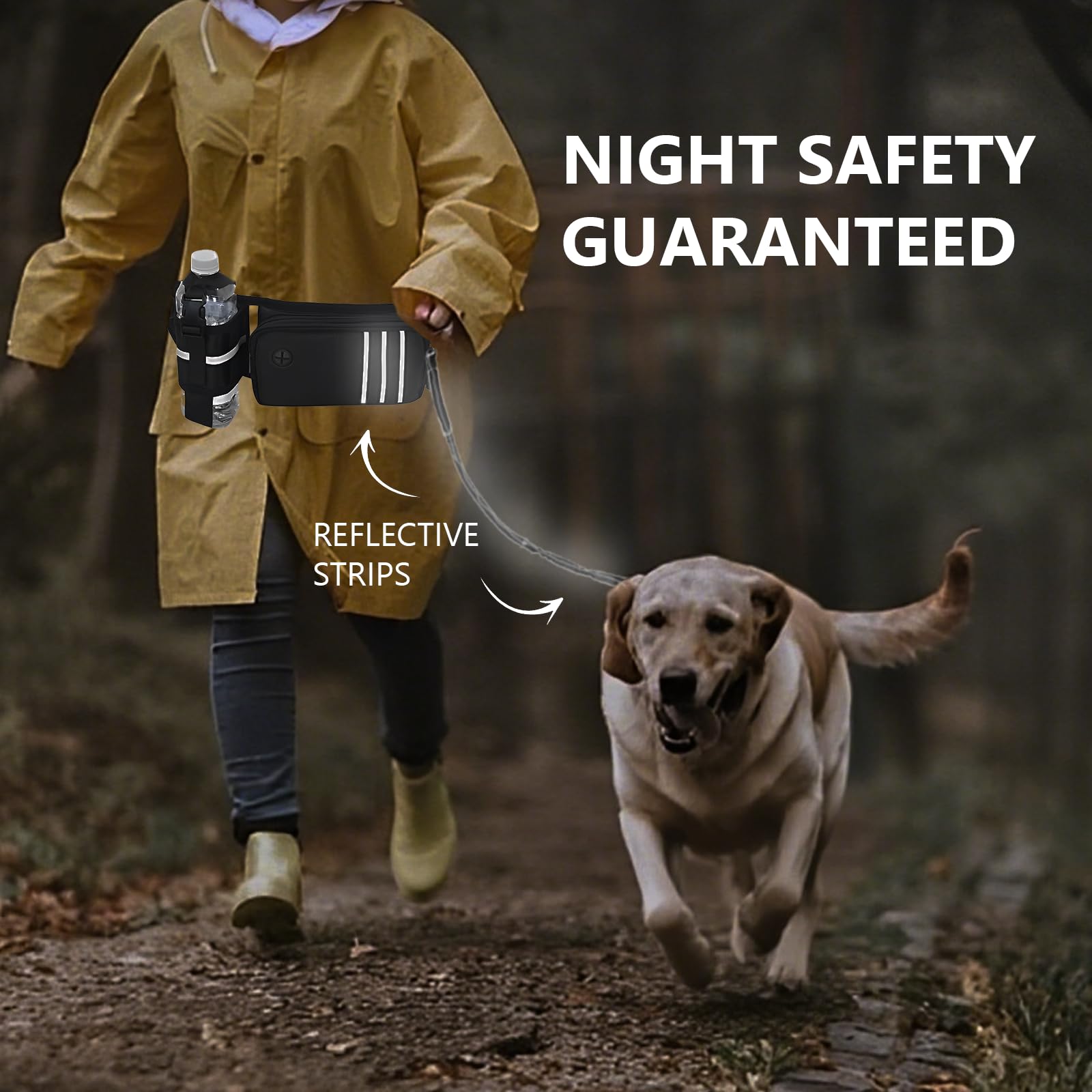 Hundeleine für mittelgroße Hunde – verstellbarer Laufgürtel mit Kotbeutelspender und Tasche für große und kleine Hunde, reflektierende Bungee-Leine, Doppelgriffe zum Laufen, Wandern, stoßdämpfend