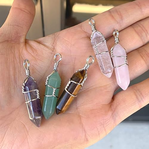 Miniatura 3 de Adabele - Juego de 6 cuentas de gota de piedras preciosas curativas naturales de Adabele con forma de bala, punto de espiga, 30 unidades (cristal de