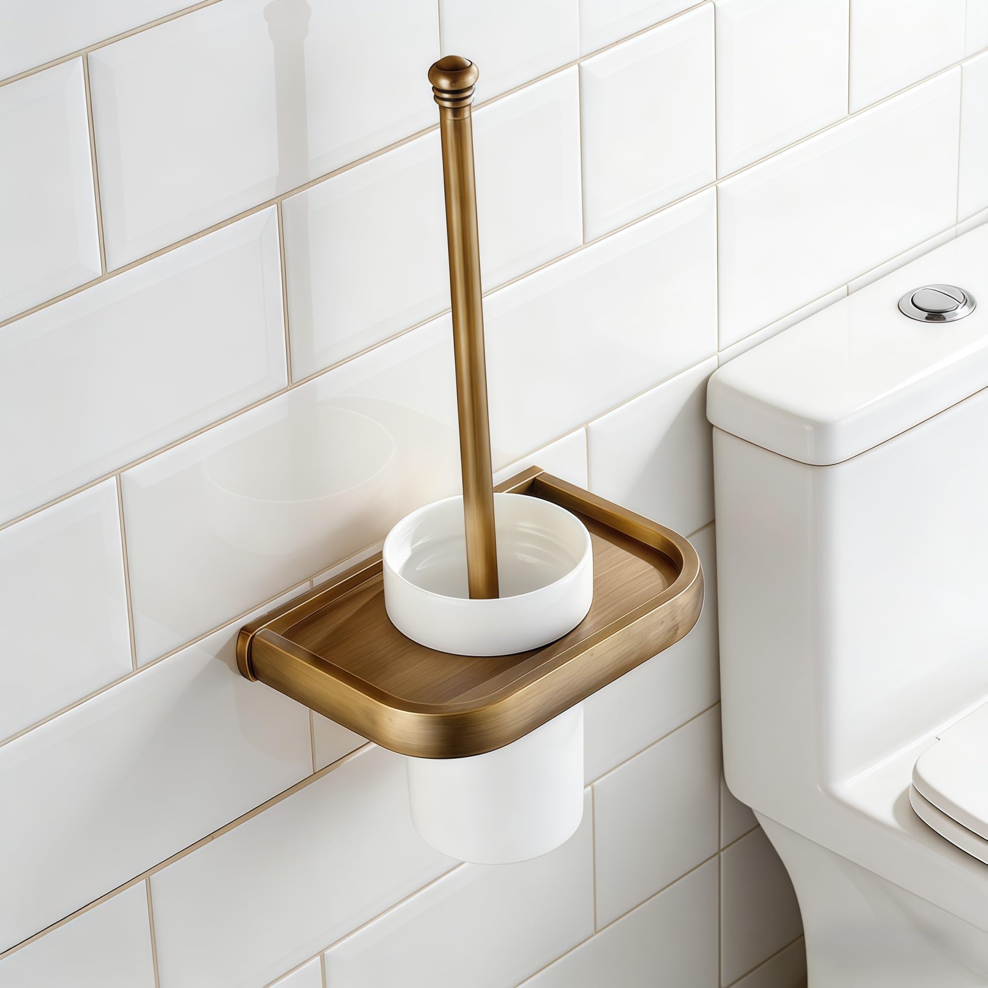 Escobillas de Baño,Escobilla WC, Cepillo de Baño y Soportes, Base Cerámica, Latón, Retro