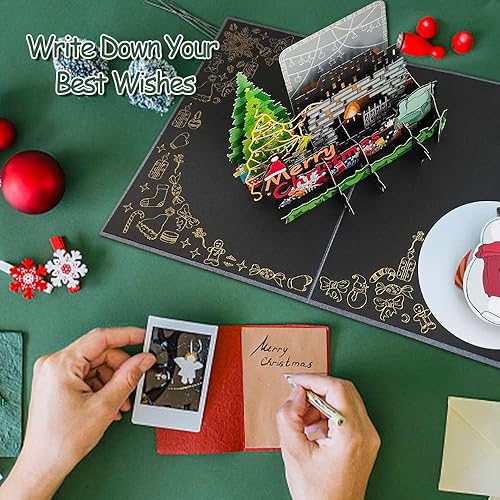 Miniatura 10 de Tarjeta de Navidad emergente tarjetas de felicitación 3D para todas las ocasiones con sobre y etiqueta de mensaje guirnalda de árbol de Navidad Papá