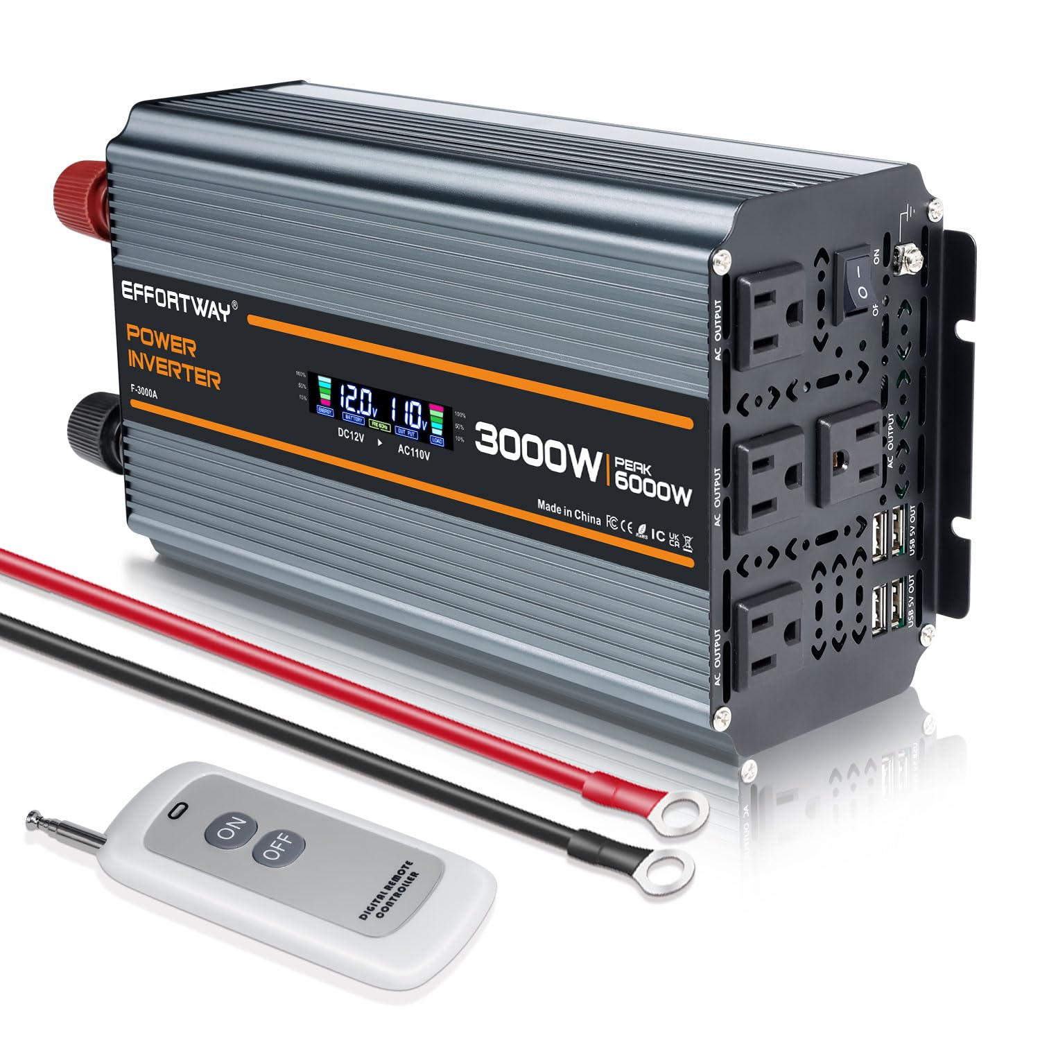 Photo 1 of [Partial Set NO ACCESSORIES]3000 watt Power Inverter DC 12V to AC 110V/120V Converter,6000w Peak.Comes with LCD Display,Wireless Controller,4AC outlets,4 USB.RV Inverter,Suitable for Camping,and Off-Grid Solar Inverter Systems