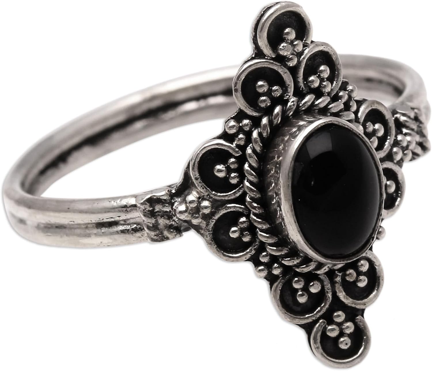 NOVICA Artisan Handcrafted Onyx Cocktail Ring from Bali .925 Sterling Silver Indonesia Gemstone Birthstone 'Daydream Temple' - Image 4