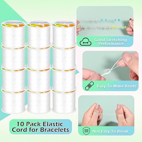 Miniatura 9 de PAXCOO 4 rollos de cuerda elástica para pulseras, cuerda elástica mágica para joyas, para pulseras, collares, cuentas de arcilla, cuentas de pony