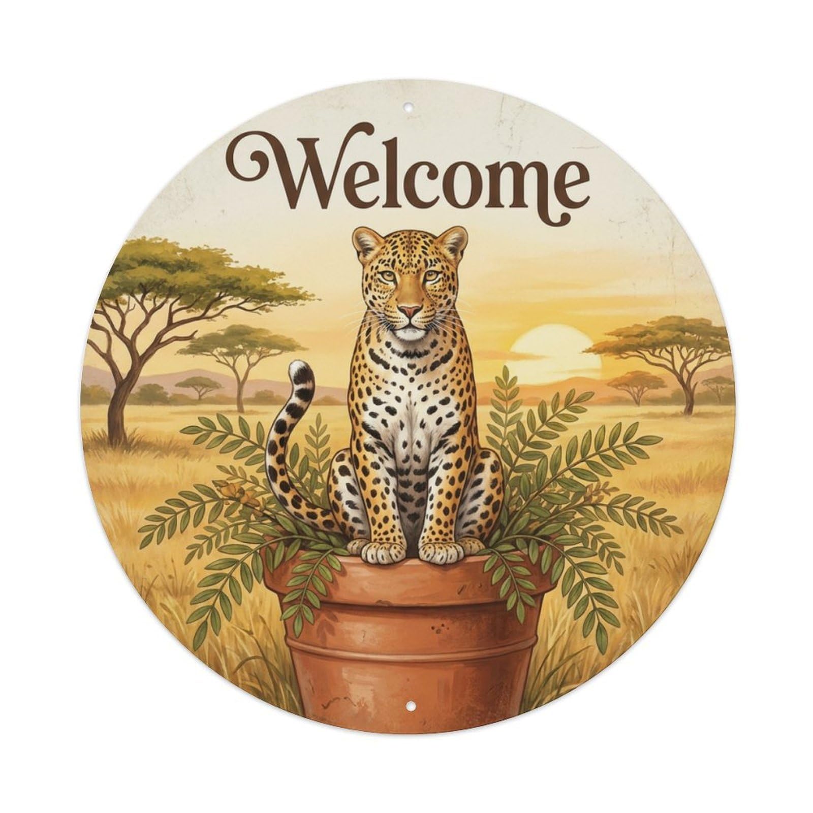 Metal Tin Sign Welcome Leopard Acacia Shade