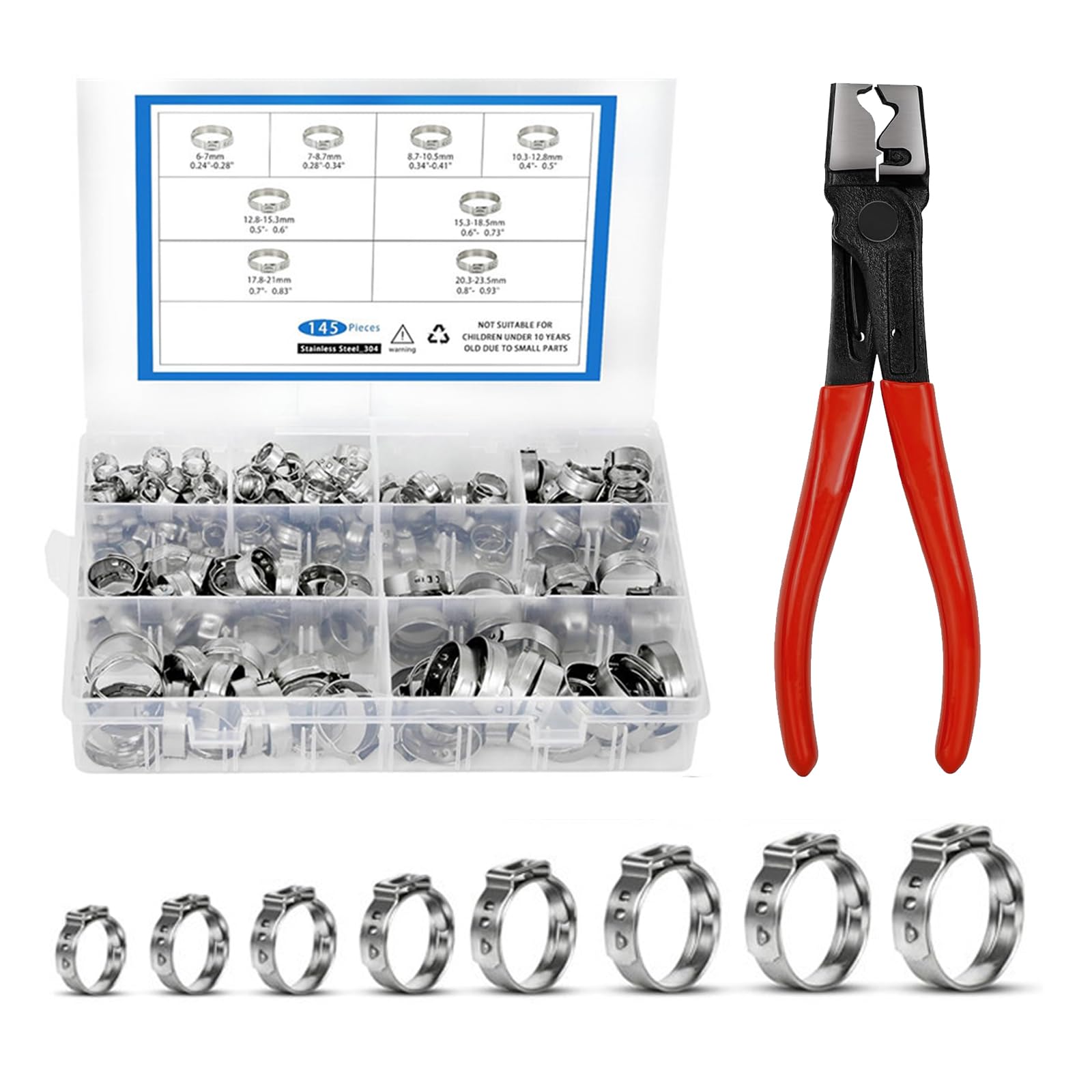 Colliers de serrage à oreille unique en kit de 145 pièces pour durite et tuyau mécanique